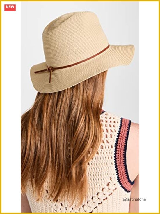 Woven Straw Packable Fedora Hat with Leather Trim